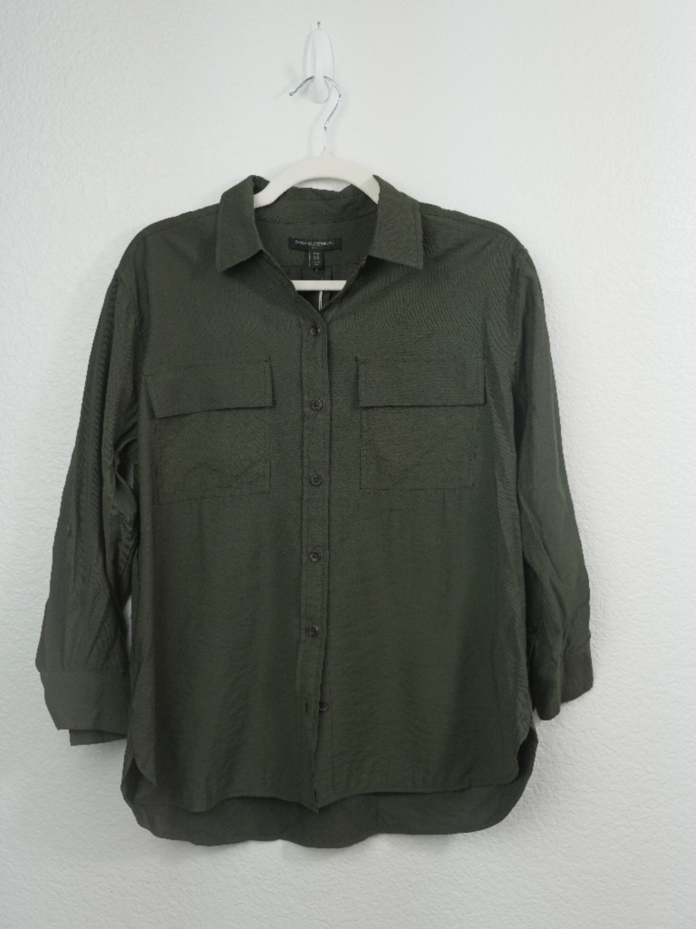 Banana Republic Women’s Utility Shirt Size XS Petite Green Roll Tab Sleeve NWT